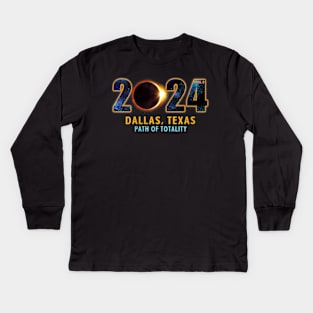 Wos Dallas Texas Total Solar Eclipse 2024 Kids Long Sleeve T-Shirt